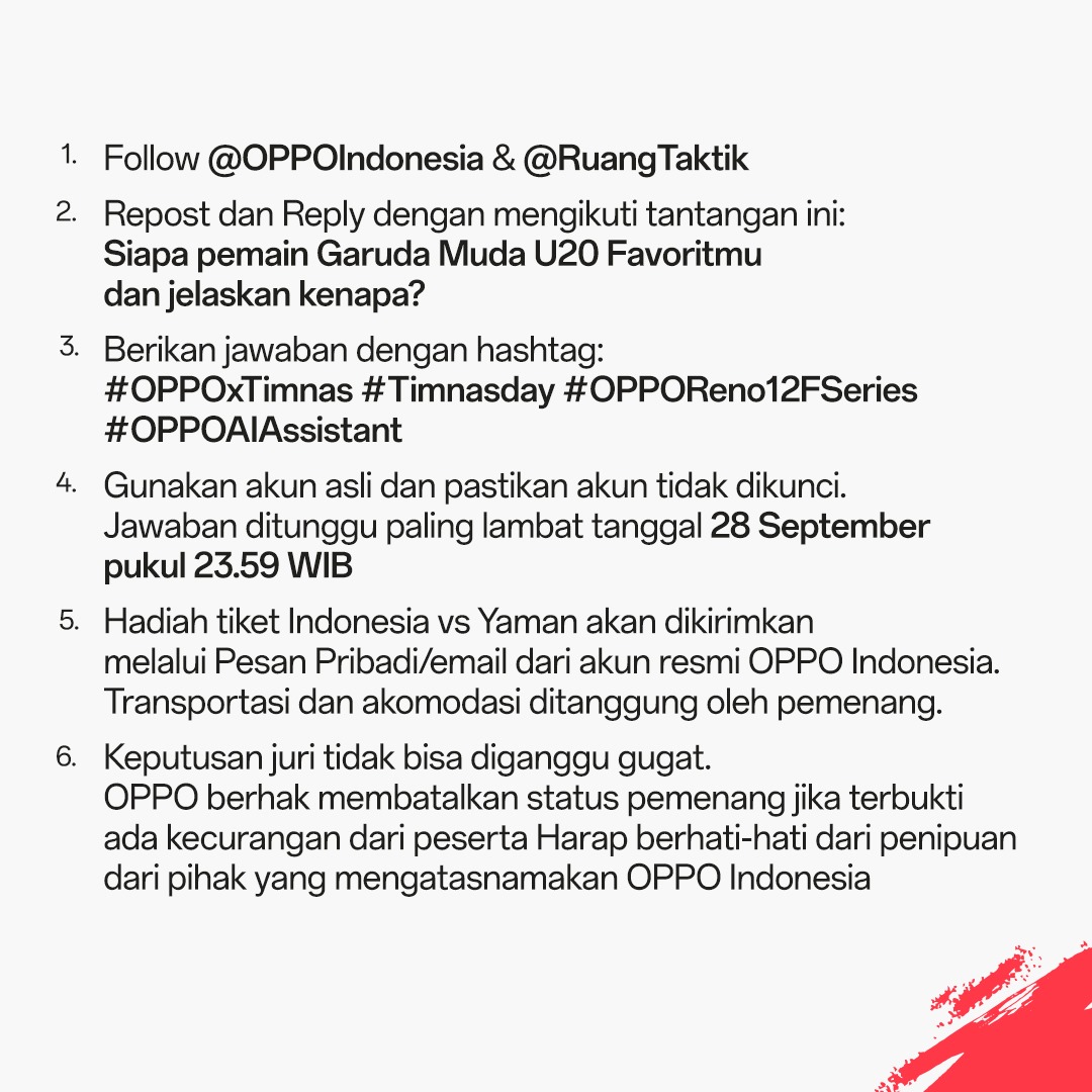 [TEBAK SKOR]

5 Tiket Timnas U20 vs Yaman. Cukup dengan reply pemain Garuda Muda U20 &amp; alasannya. Kalo Mintak cukup suka sama Kadek Arel krn ball playing dia cukup berani &amp; gaya bertahannya yg lugas. 

Langsung reply di bawah &amp; jangan lupa hashtagnya, ya!