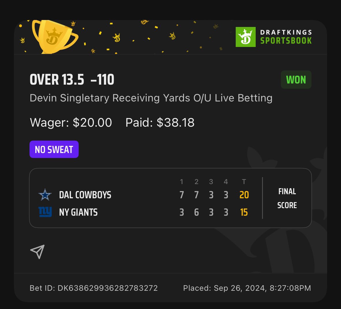 JtThatRemains's tweet photo. @CodyBrownBets Got lucky and didn’t get to it until halfway through the first. https://t.co/iAmu6VhCb5