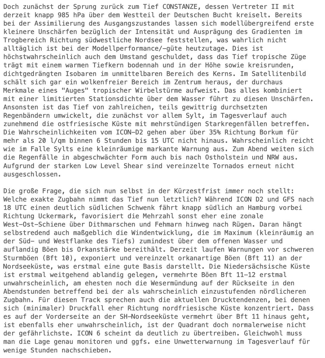 Snab_LE's tweet photo. So oder so bereitet das Tief der Vorhersage jede Menge Kopfzerbrechen: Die Modelle variieren stark in der Zugbahn, aber beim Landgang sind schwere Sturmböen und viel Regen zu erwarten. Nachzulesen unter anderem in der Diskussion vom @DWD_presse: https://t.co/hzooazZVhD https://t.co/eoTbUNMjgq