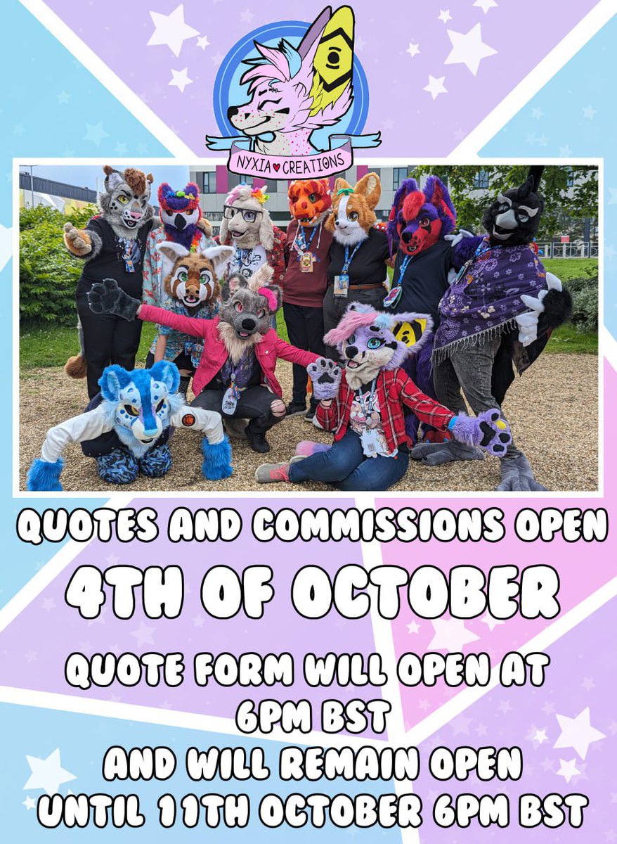 Nyxia_Creations's tweet image. ✨Fursuit c0mm1ss10ns opening!✨

Exciting times ahead! My qu0te form will be opening up again to the general public a week from today, on the 4th of October! 

I'll be looking to take on 5 slots this time!

More in thread 1/3

🌺Shares appreciated!🌺

#FursuitFriday #furry