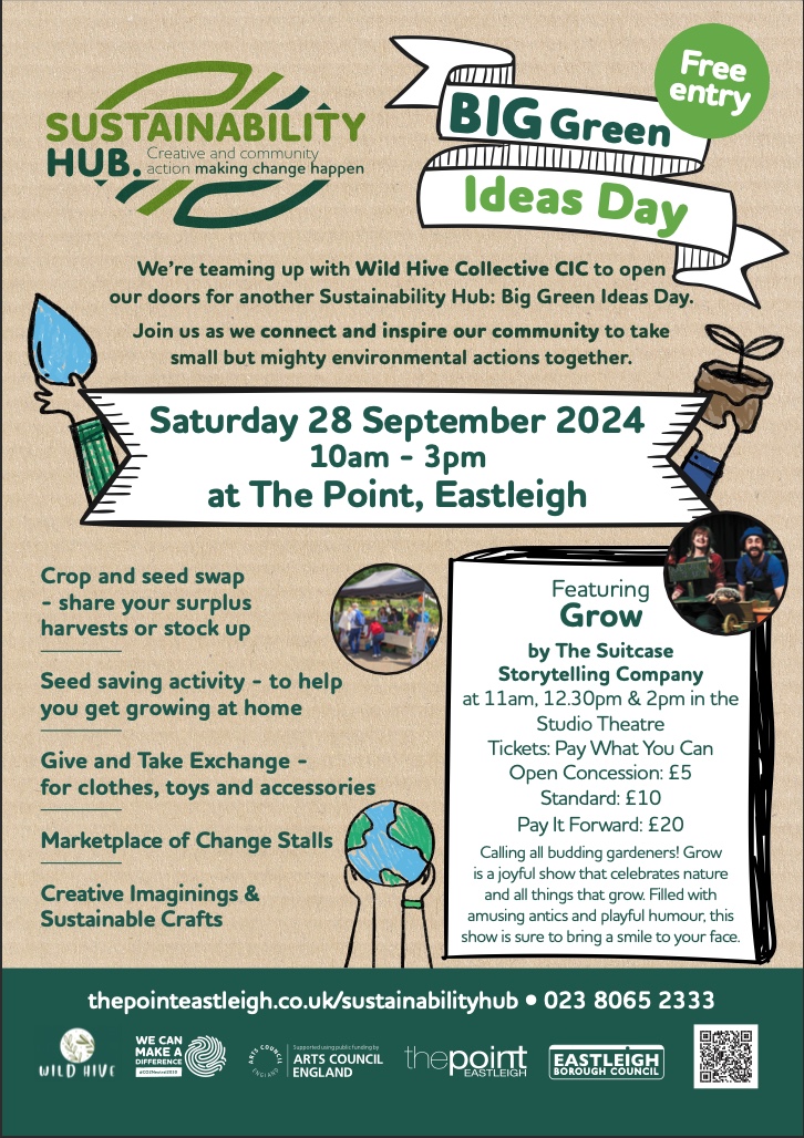 🌿 We're excited to be at The Point tomorrow for the Sustainability Hub: Big Green Ideas Day with the Eastleigh Town Greening Campaign! 🌱 Come say hi and discover more about our exciting plans to make Eastleigh a greener place to live! 💚#BigGreenIdeas #GreeningEastleigh