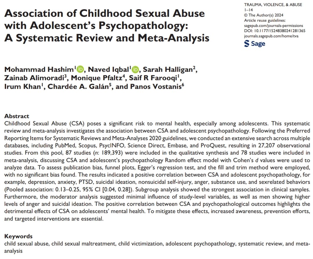 Mohammad Hashim (@mhkyazdani) on Twitter photo I'm happy to share that my latest first-authored work is out in Trauma, Violence, & Abuse with amazing pool of authors including <a href="/MPfaltz/">Monique Pfaltz</a> <a href="/ChardeeGalan/">Chardée Galán</a> <a href="/pv11Panos/">Panos Vostanis</a> <a href="/saiffarooqi/">Saif Farooqi, PhD</a> and others (not available here).
journals.sagepub.com/doi/10.1177/15… I'm happy to share that my latest first-authored work is out in Trauma, Violence, & Abuse with amazing pool of authors including <a href="/MPfaltz/">Monique Pfaltz</a> <a href="/ChardeeGalan/">Chardée Galán</a> <a href="/pv11Panos/">Panos Vostanis</a> <a href="/saiffarooqi/">Saif Farooqi, PhD</a> and others (not available here).
journals.sagepub.com/doi/10.1177/15…