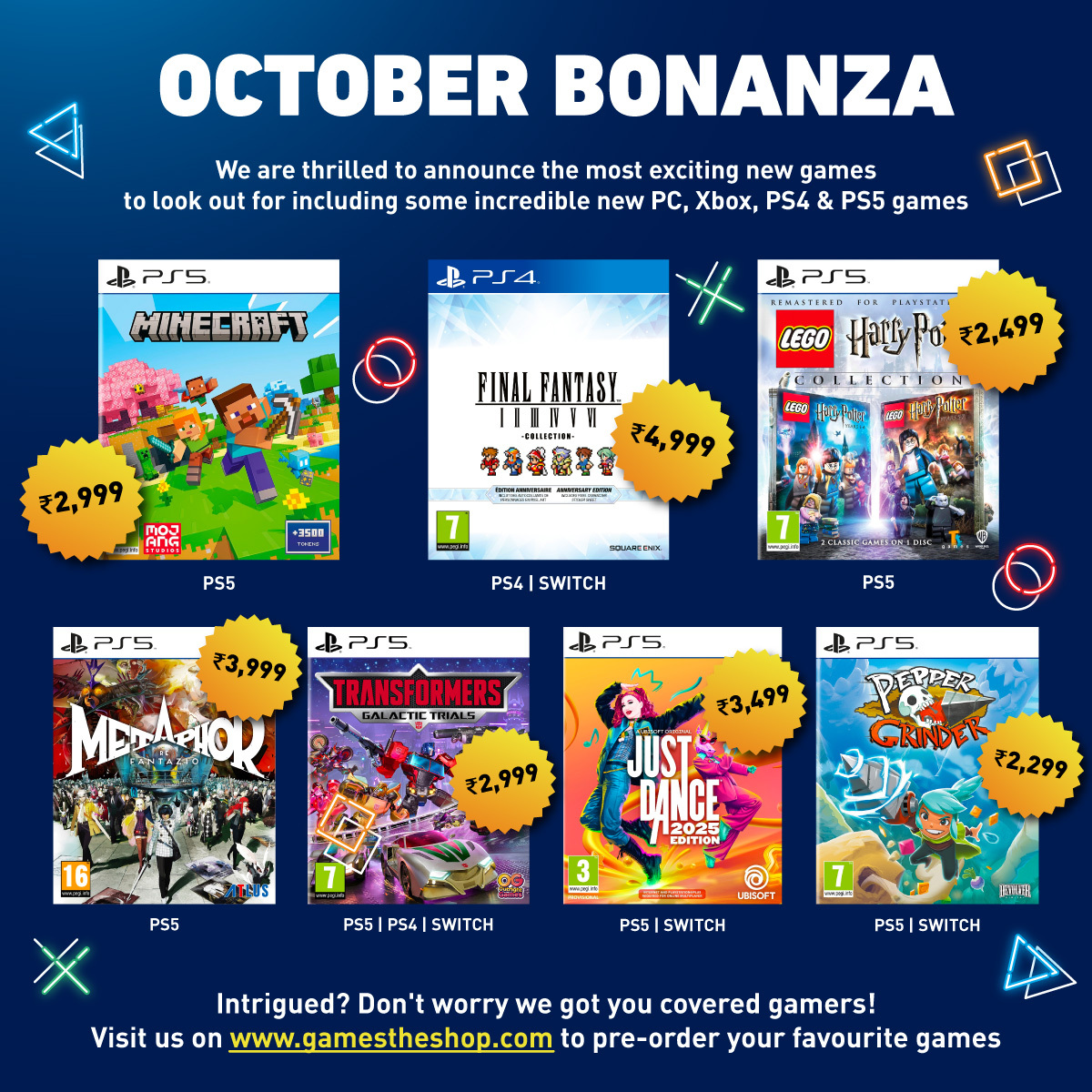 GamesTheShop's tweet image. Get ready for a month of gaming excitement! October is bringing us some incredible new games.😍

Pre-order your favourite games now visit gamestheshop.com

#ExcitingGames #playstation #xbox #nintendoswitch #gaming