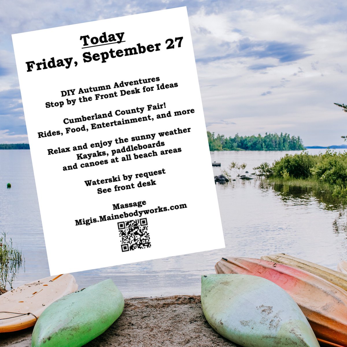 Weekend welcome!  #AutumnAdventures #lobster #migis #mainefamilyvacation #sebagolake
#allinclusiveresort
#todayatmigis #vacationland