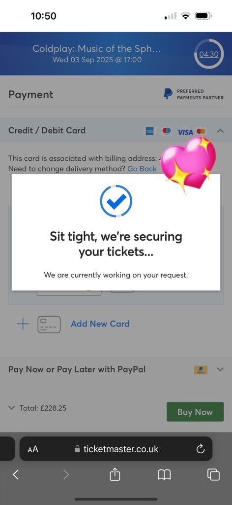 georgiewilson_x's tweet photo. @coldplay i spend all day yesterday to get tickets, then all morning today and i couldn’t.. i got sent thru to the payment section TWICE for standing and both times it kicked me off. im so upset :( https://t.co/9X2MCbcM0M