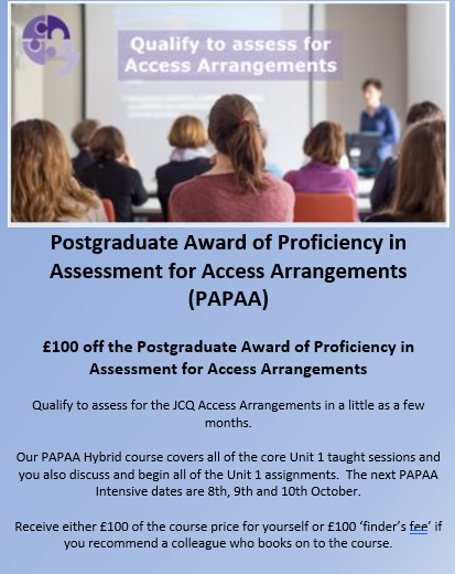 Postgraduate Award of Proficiency in Assessment for Access Arrangements (PAPAA)
Next live webinar days : 8, 9 and 10 October
More details here: include-ed.org.uk/papaa-course/p…
Online information evening on Tuesday 8th October, 6.30pm – 7.30pm.
communicate-ed.org.uk/papaa-overview…