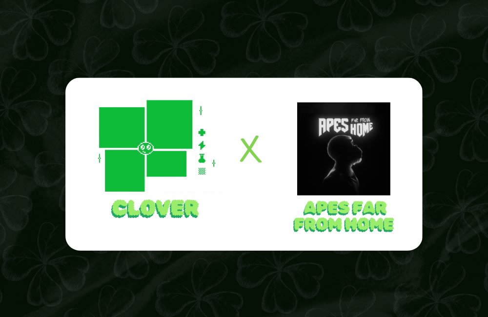 Clover (@_cloverdao) on Twitter photo We’re thrilled to share our collaboration with <a href="/ApesFarFromHome/">Apes Far From Home | NFT</a>
A next-level 2.5D art experience combined with cutting-edge technology on the ETH blockchain.
Secure your spot in this innovative collection and be part of something epic!✨ We’re thrilled to share our collaboration with <a href="/ApesFarFromHome/">Apes Far From Home | NFT</a>
A next-level 2.5D art experience combined with cutting-edge technology on the ETH blockchain.
Secure your spot in this innovative collection and be part of something epic!✨