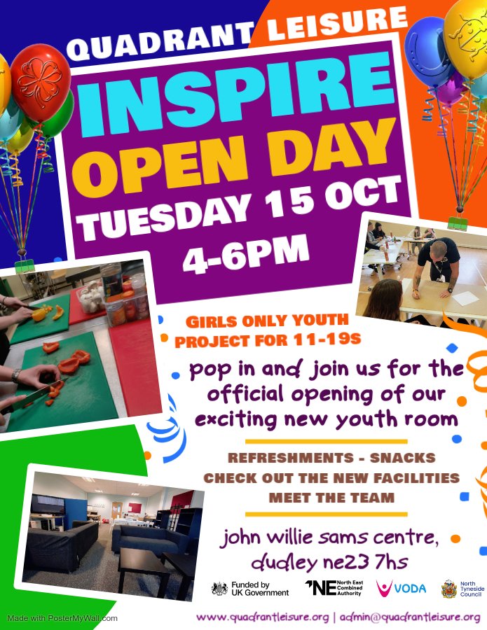Open invite to the official opening of our exciting new #Inspire Youth Room here at the John Willie Sams NE23 7HS. Tuesday 15 October 4-6pm. Our current group of girls are all from @NorthGosforthAc and have started prep for the open event.
<a href="/NTparticipation/">North Tyneside Participation</a> <a href="/NTynesideVODA/">North Tyneside VODA</a> #ukspf