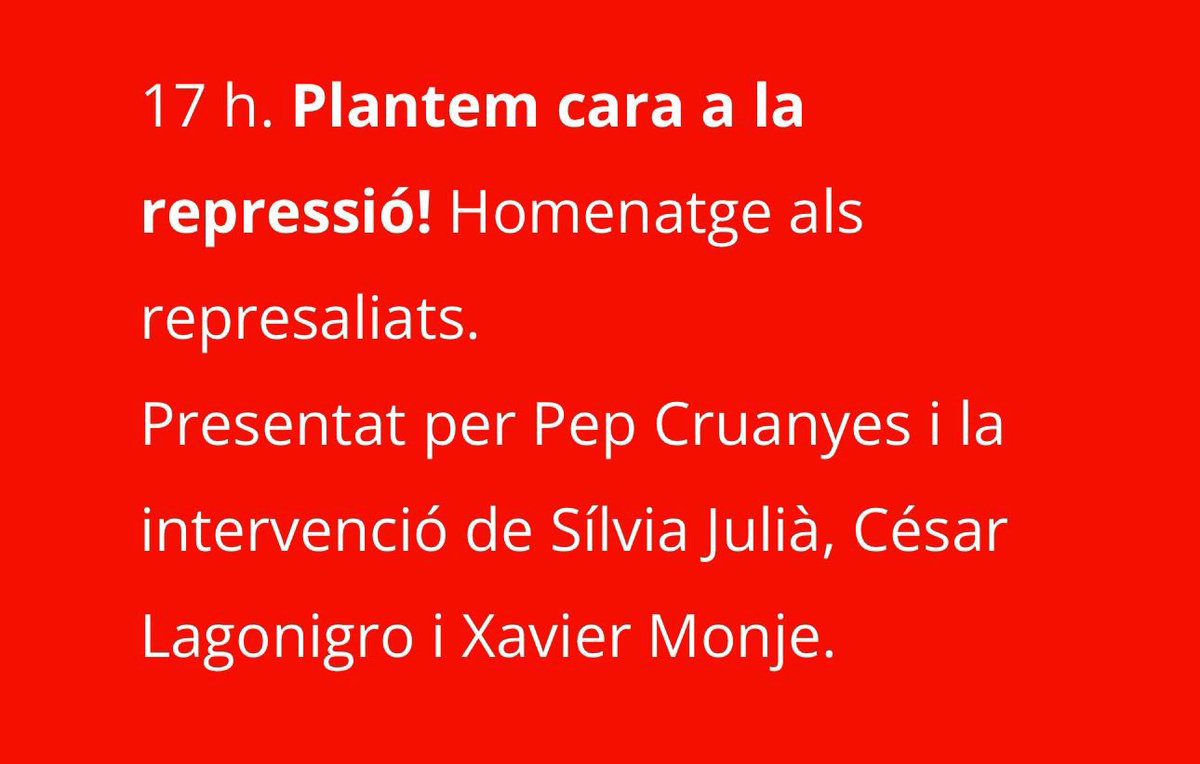📍AGENDA📍
Companys <a href="/silvia_sjulia/">Sílvia Julià Lleonart</a> de <a href="/JuristesDDHH/">JuristesDDHHMaresme</a> i <a href="/CesarLagonigro/">Cèsar Lagonigro</a> de <a href="/advocats_d/">Associació Advocats d'Osona Defensa Drets Humans</a> intervindràn a l’acte👇
📆 28/09/2024
⏱️ 17:00h
📍 Escenari Riera Pare Fita
Arenys de Mar