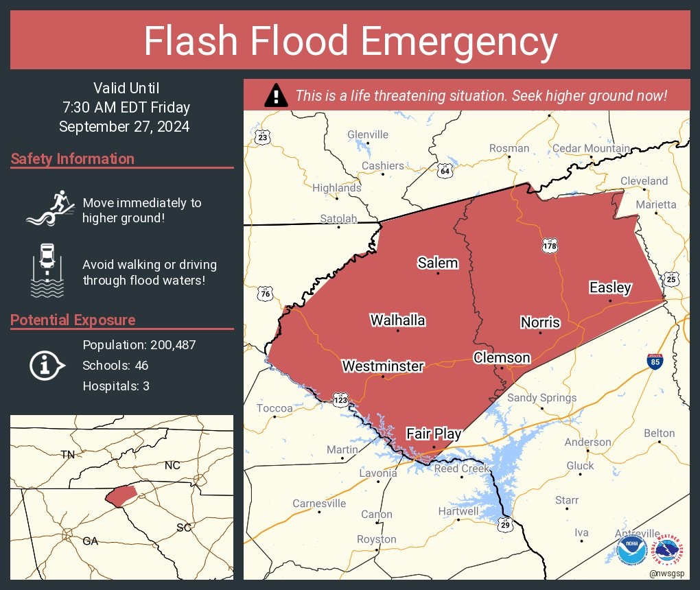 LimWeather's tweet photo. #Flashfloodemergency for NW #SouthCarolina esp #WestminsterSC,#Easley,#Norris!
PLS #TURNAROUNDDONTDROWN!
#Wxtwitter #Wxx #Severewx #tropicswx #SCwx #Flashflood #Hurricane #hurricaneHelene #Helene https://t.co/uCHt2aD3rd