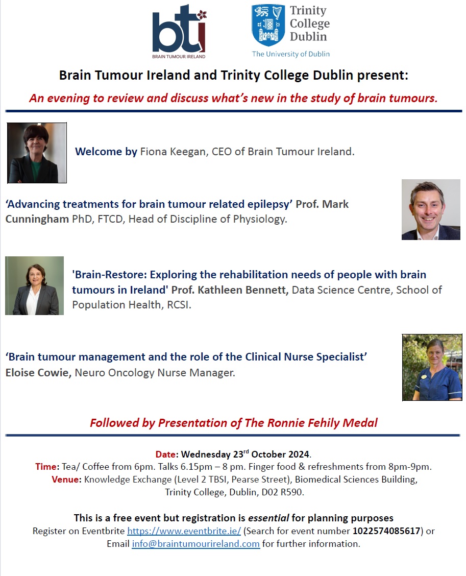 RCSI School of Population Health (@rcsi_pophealth) on Twitter photo Prof. Kathleen Bennett from the Data Science Centre in the <a href="/RCSI_PopHealth/">RCSI School of Population Health</a> will be presenting on "Brain Restore" Exploring the rehabilitation needs of people with brain tumours in Ireland. Along with Brain Tumour Ireland & TCD.
Register here: rb.gy/7jdkhh Prof. Kathleen Bennett from the Data Science Centre in the <a href="/RCSI_PopHealth/">RCSI School of Population Health</a> will be presenting on "Brain Restore" Exploring the rehabilitation needs of people with brain tumours in Ireland. Along with Brain Tumour Ireland & TCD.
Register here: rb.gy/7jdkhh