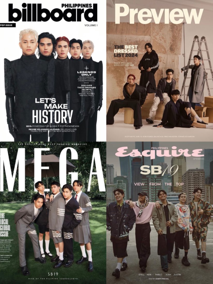 just SB19— the PPOP Kings, dominating magazine covers. 👑

☑️ Billboard Philippines
☑️ Preview Magazine
☑️ Mega Magazine
☑️ Esquire Philippines

<a href="/SB19Official/">SB19 Official</a> #SB19