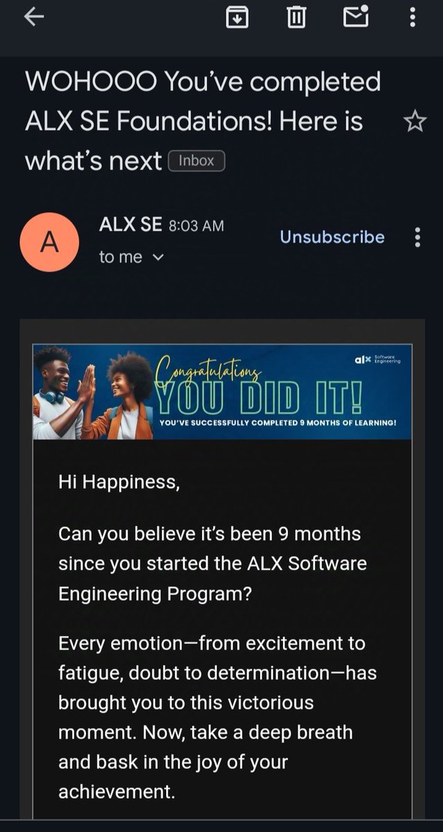 PinessAdams (@ladypiness) on Twitter photo 9 months of determination and growth๐
Forever grateful to ALX for this amazing experience! ๐
<a href="/alx_africa/">ALX Africa</a>
#ALX_SE
#100DaysofALXSE
#DoHardThings 9 months of determination and growth๐
Forever grateful to ALX for this amazing experience! ๐
<a href="/alx_africa/">ALX Africa</a>
#ALX_SE
#100DaysofALXSE
#DoHardThings
