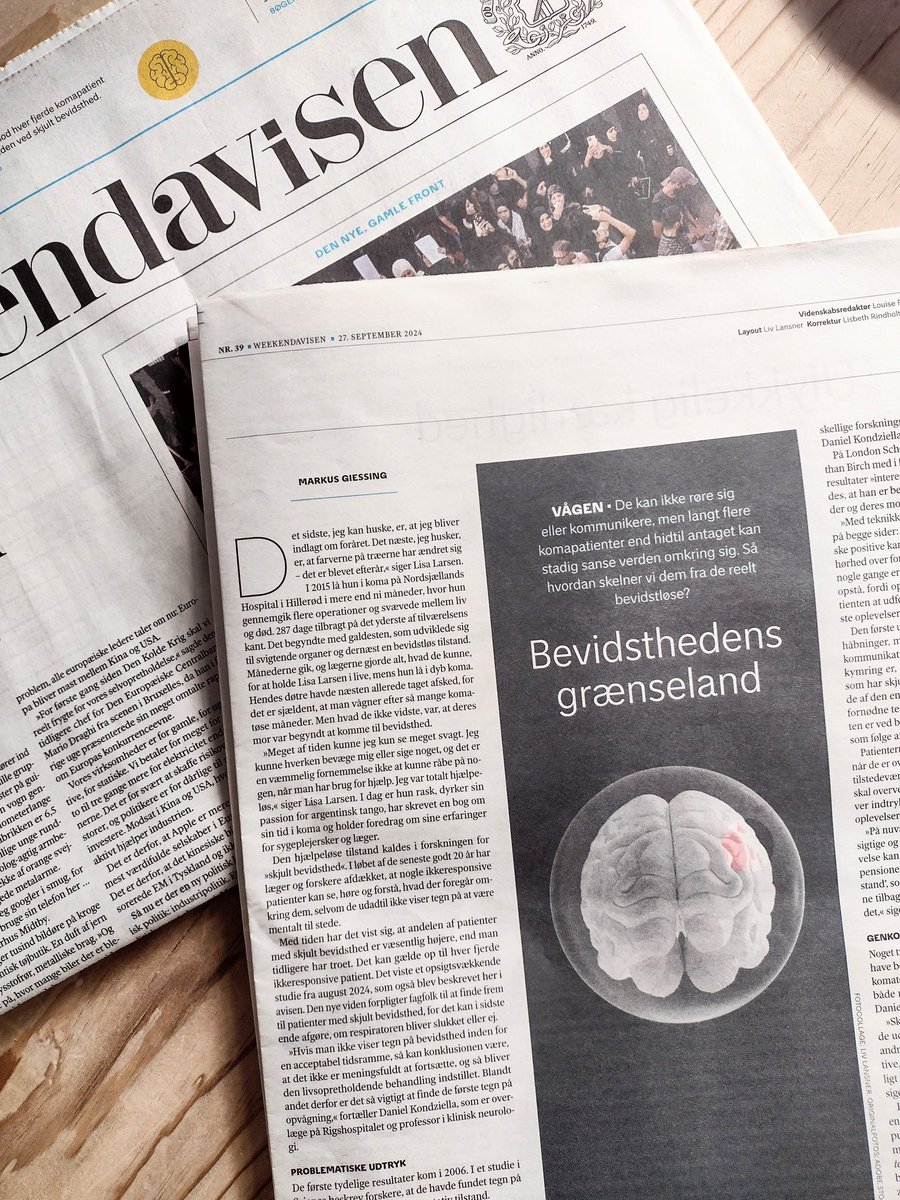 GiessingMarkus's tweet photo. I løbet af de seneste godt 20 år har forskere fået øjnene op for 'skjult bevidsthed'. Det er en magtesløs tilstand, hvor man for eksempel kan se, høre og mærke smerte, men udadtil ikke lader til at være mentalt tilstede. Min artikel kan læses i @weekendavisen https://t.co/4wx6g3Axoc