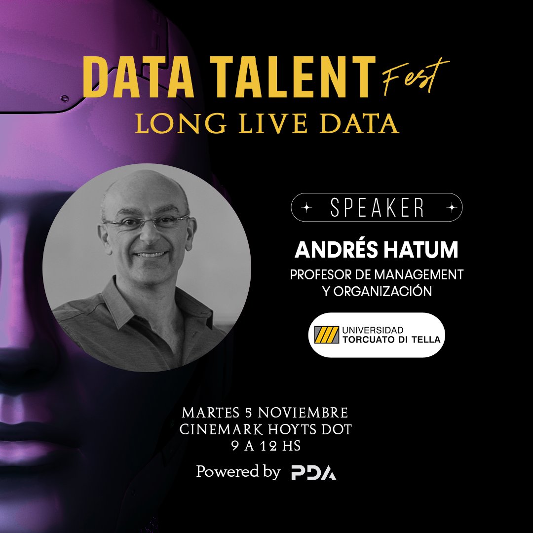 PDA_hrtech's tweet photo. ¡Estos son algunos de los speakers confirmados para el #DataTalentFest
Andrés Hatum
Lucía Parrondo
Juli Garbulsky

Regístrate a través de https://t.co/d1EwfLpJ6b
🎟️Evento gratuito, con cupo limitado y a beneficio @bdalimentos https://t.co/AsQjR9lRYZ