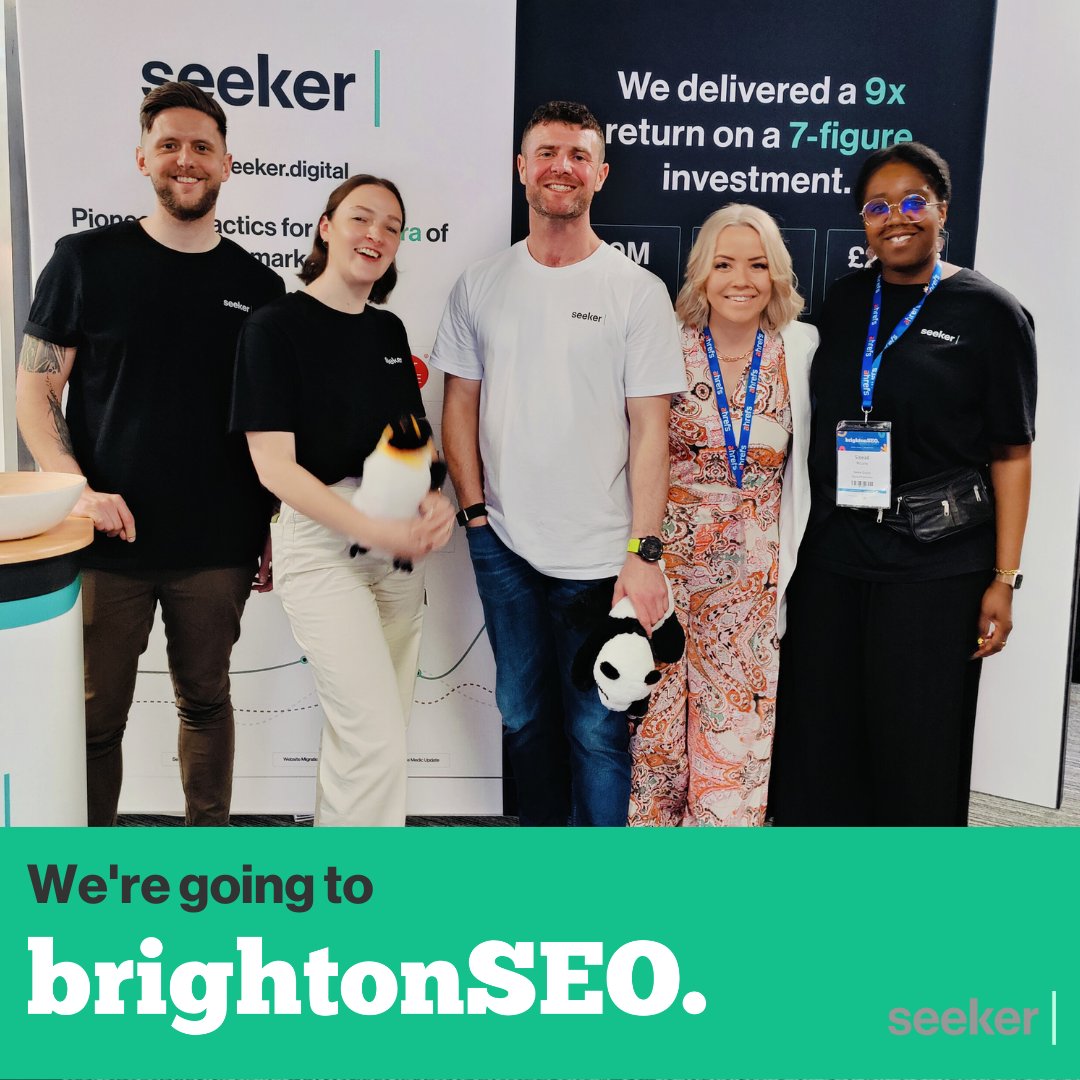 ✨T-5 days until Team Seeker sets up camp at brightonSEO! ✨

Whether you're attending Gareth and Laura's advanced link building course on Wednesday (tickets available here: shorturl.at/BxVsy) or just plan on swinging by our stand for a free site audit (and some snazzy