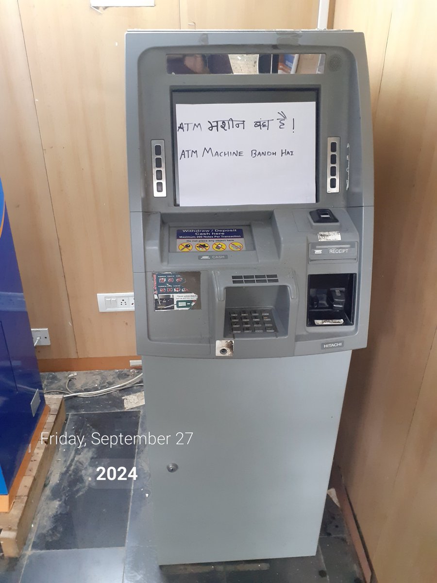 G_is_here's tweet photo. Another @BankofIndia_IN ATM out of order, Vidyutnagar branch BKID0002506,
Just like Vishwamitri branch BKID0002520 where the ATM is not working well since 2 months. 
#bankofindia #ATM #jandhanyojana #financialinclusion #bankingreforms #banking #doorstepbanking #vishwaguru https://t.co/zVcmfpma5S