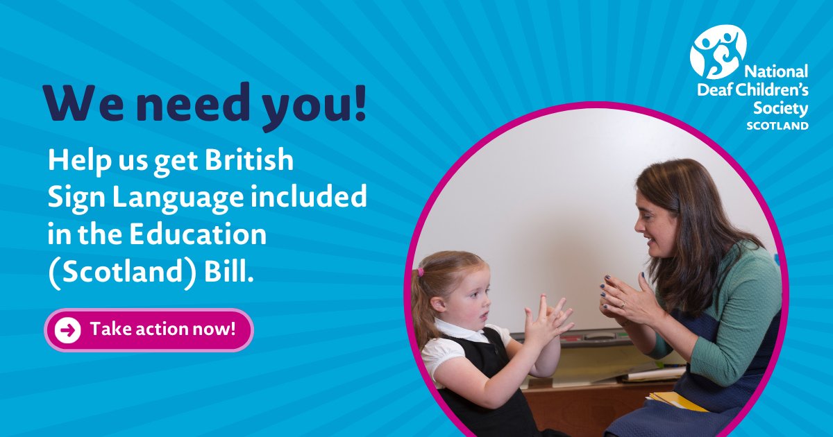 We are working with <a href="/RNID/">RNID</a>, <a href="/DeafAction/">Deaf Action</a>, <a href="/dbscotland/">Deafblind Scotland</a>, <a href="/ALLIANCEScot/">The ALLIANCE</a> and others to campaign for recognition of the needs of users and learners of #BSL in the Education (Scotland) Bill - click here to join the campaign by emailing the Scottish Parliament: campaigns.ndcs.org.uk/page/156458/ac…