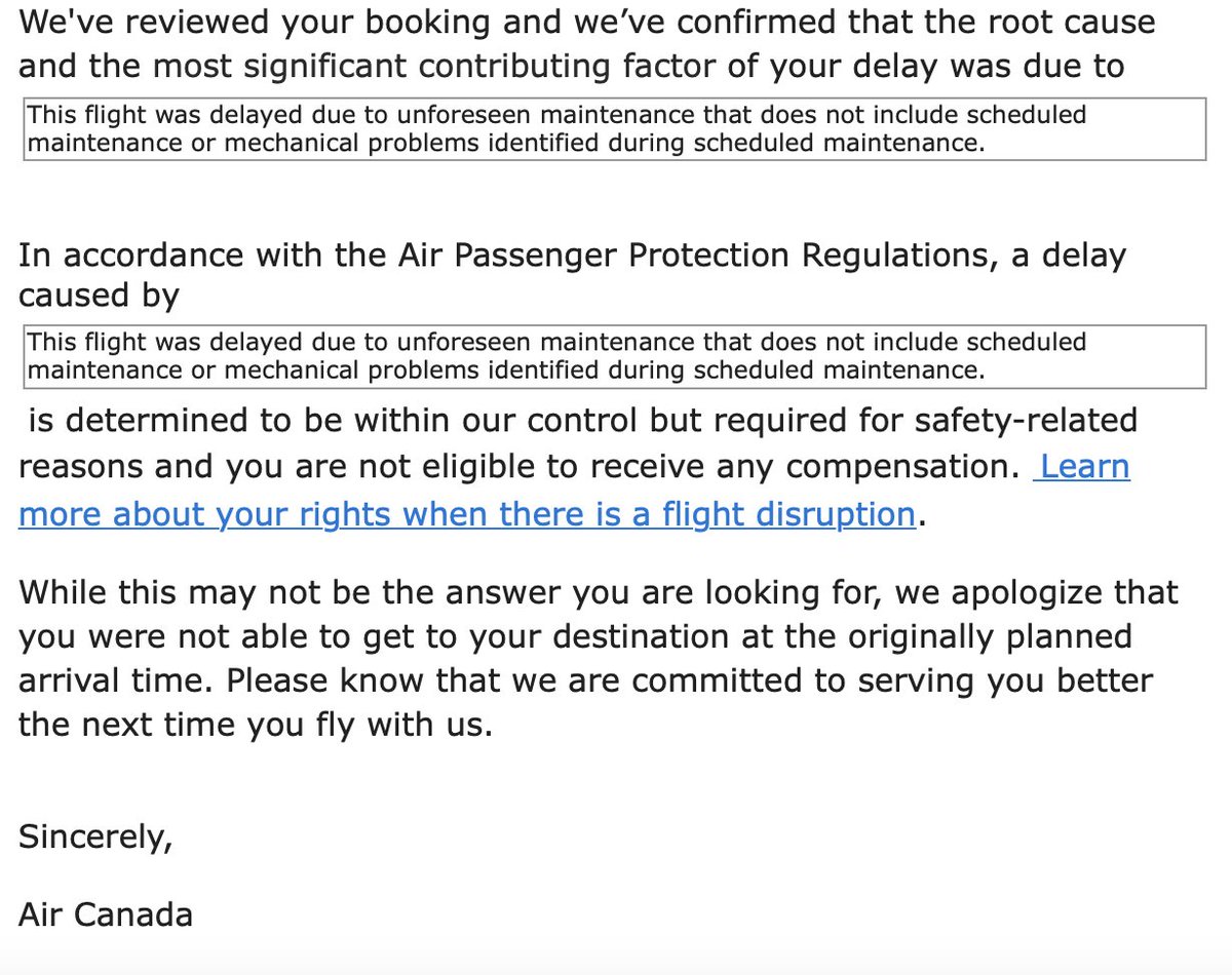 Dear <a href="/AirCanada/">Air Canada</a> - You need to have another look at this.  Your flight cancellation led to a delay of over 10 hours for my international flight.  The delay was within your control - your IT systems prevented you from being able to move passengers to a new flight for over 3 hours.