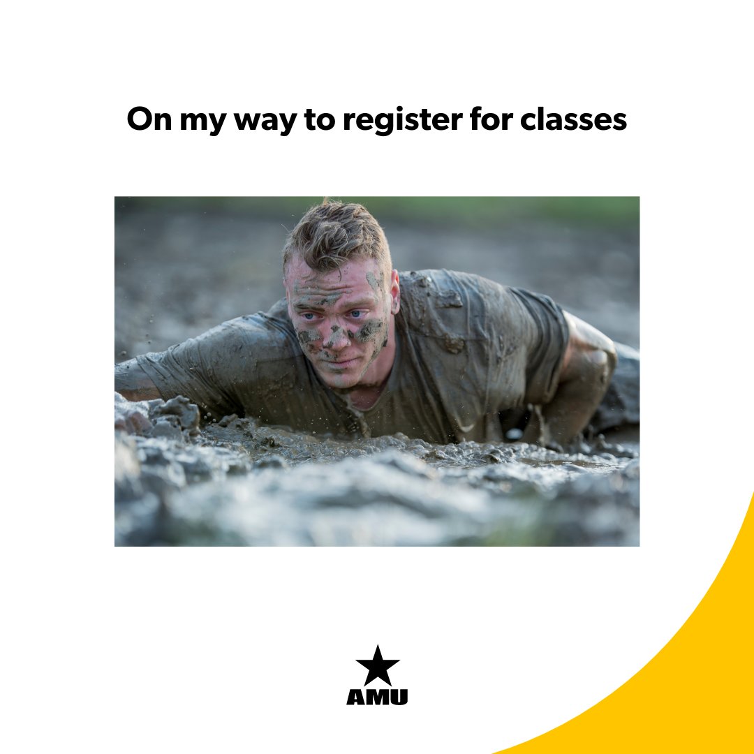 AmericanMilU's tweet photo. When someone says it's #NationalNoExcusesDay...

In all seriousness, there's no excuse not to register for your October classes today! Log in to your ecampus and click the "register now" button: https://t.co/wFchMpqokU

#YouGotThis #AMUjourney #AMUstudent https://t.co/lG28TLnBmi