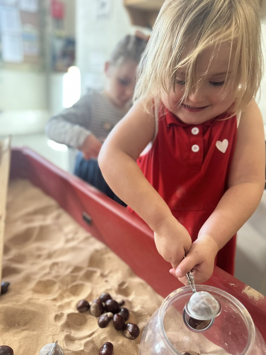 Developing our fine motor skills to support mark making is a really important part of our development in Early Years. We have enjoyed autumn conker transporting activities in the sand using lots of fine motor control and hand eye coordination. #BGWriting #BGEYFS