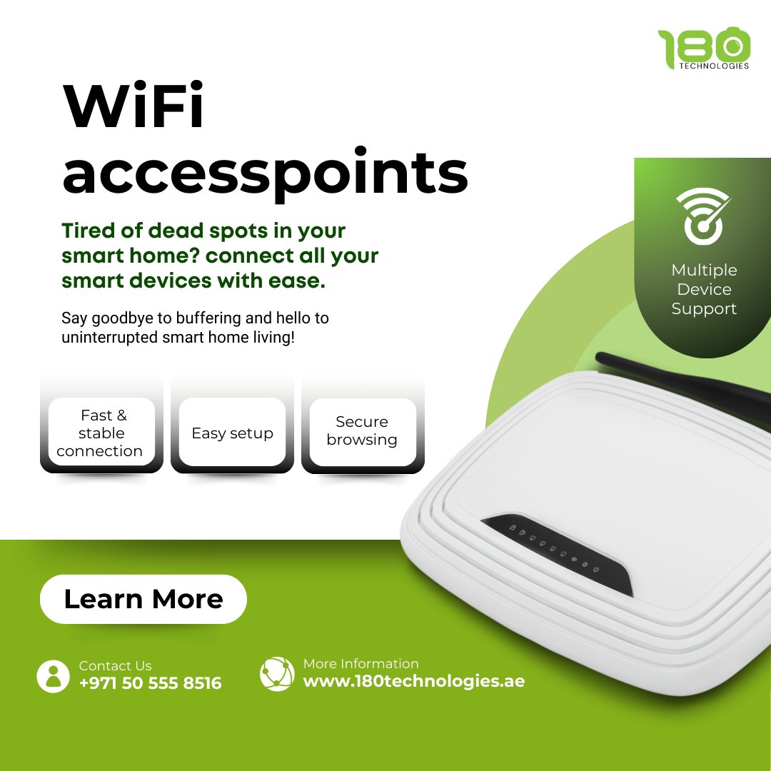 180techno's tweet image. Eliminate dead zones and connect every smart device in your home with our WiFi access point.  
#WiFiAccessPoint #HomeConnectivity #SmartHomeEssentials #IoTTech #ConnectedLifestyle