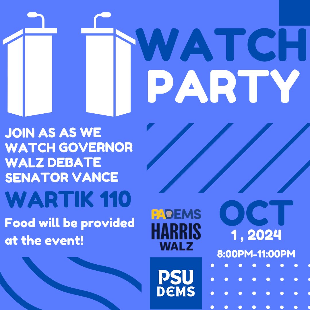 Join us next Tuesday, October 1st, for the Vice President Debate Watch! Make sure to sign up!! mobilize.us/2024pavictory/…