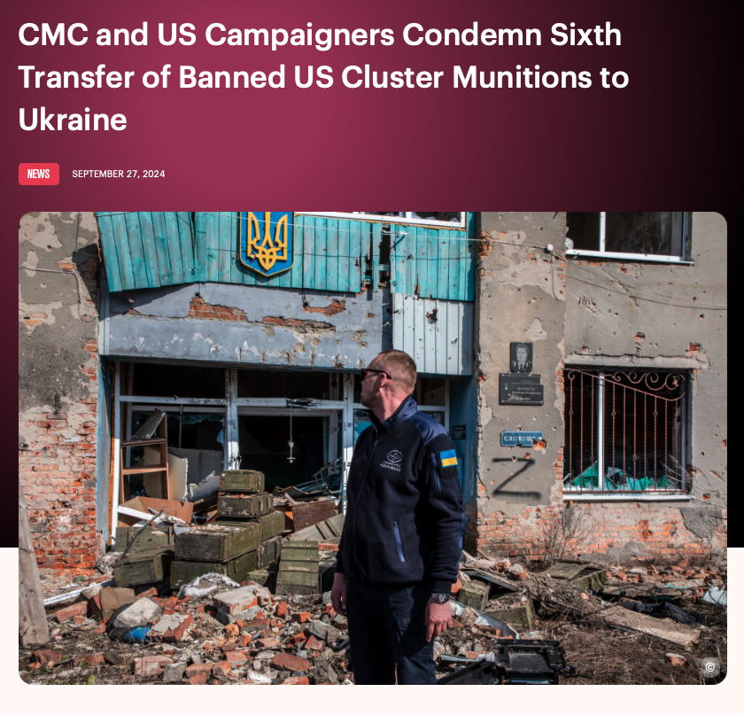 Ban Cluster Bombs (@banclusterbombs) on Twitter photo CMC joins the <a href="/noclusterbombs/">No US Cluster Bombs</a> in condemning <a href="/WhiteHouse/">The White House</a>  decision to transfer internationally prohibited cluster munitions to Ukraine - for the 6th time in 15 months. We urge the US to align with the 120+ countries that have banned these heinous weapons. 
bit.ly/3BuBkuQ CMC joins the <a href="/noclusterbombs/">No US Cluster Bombs</a> in condemning <a href="/WhiteHouse/">The White House</a>  decision to transfer internationally prohibited cluster munitions to Ukraine - for the 6th time in 15 months. We urge the US to align with the 120+ countries that have banned these heinous weapons. 
bit.ly/3BuBkuQ