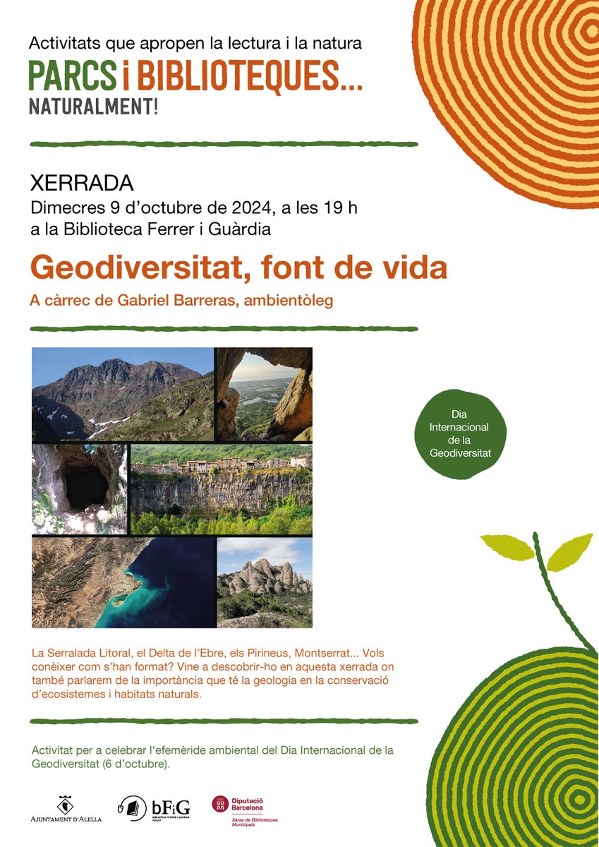 Agenda mensual - Octubre 2024 ✏️ 

📌Club de lectura 
📌Cicle Lectures italianes
📌Llegir el Teatre
📌Xerrada
📌Sortida matinal
📌Recital poètic

#biblioalella #bibliotequesxbm #bibliosmaresme