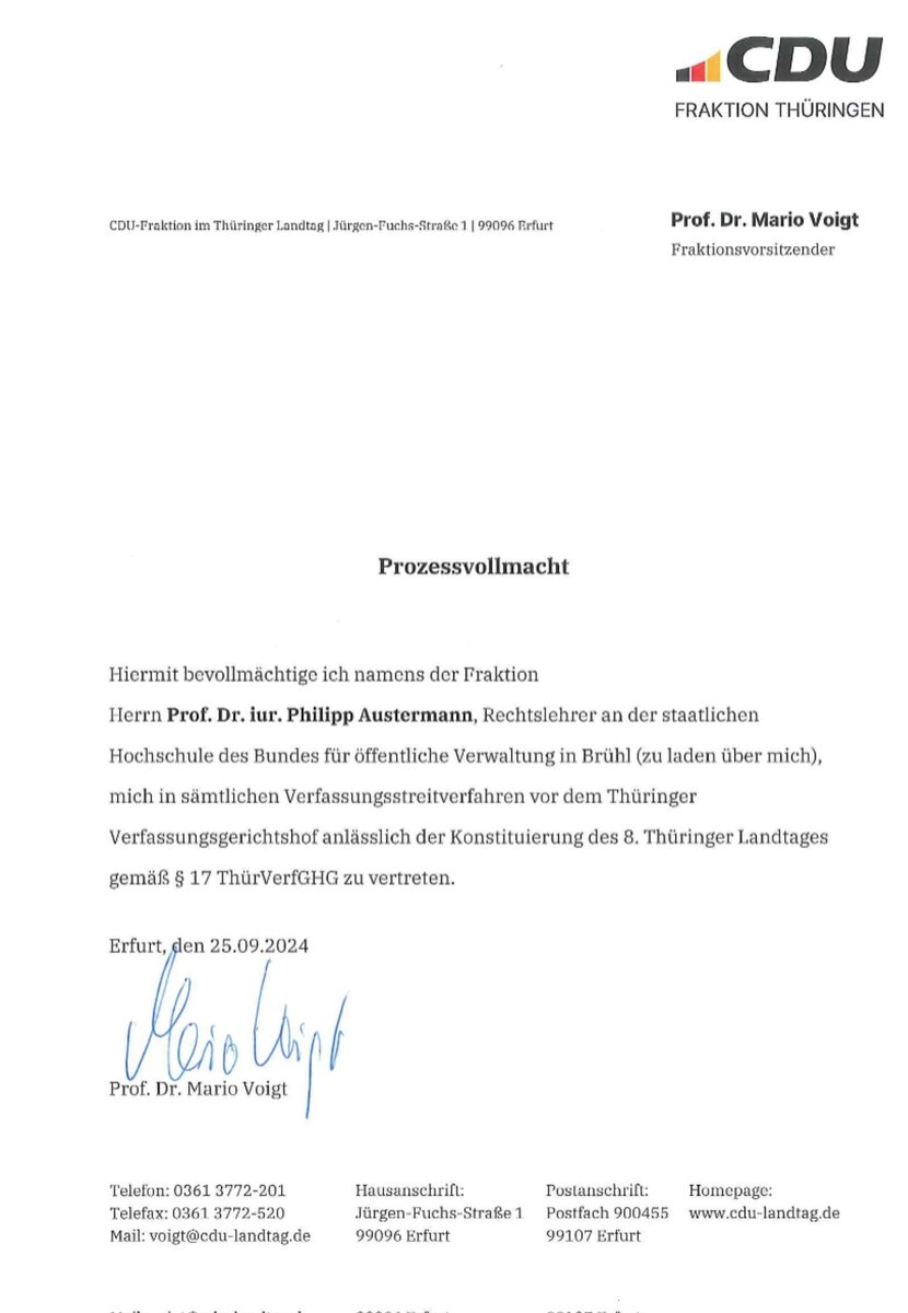 Die #Vollmacht, die beim VerfGH vorliegt, datiert vom Tag VOR der Sitzung des #Landtag #Thüringen. 

Eine denklogische und politische Frage: das Kasperletheater der <a href="/CDU/">CDU Deutschlands</a>/ Stalinisten/<a href="/spdde/">SPD Parteivorstand 🇪🇺</a> war eine abgekartete Schmierentragödie, um die #Bürger &amp; Medien zu täuschen. 

Schäbig!