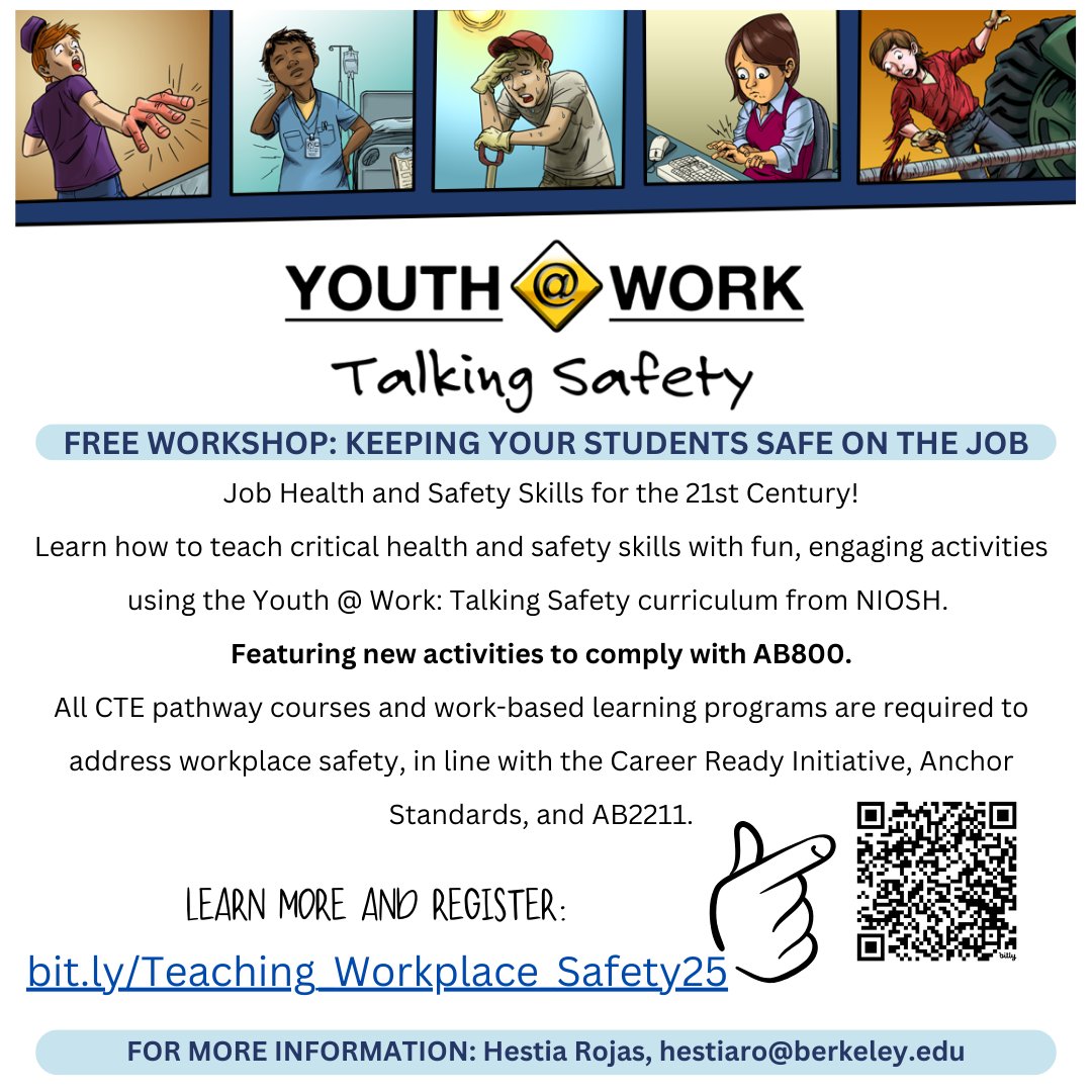 SBCo_ROP's tweet photo. @SBCoROP is excited to announce the spring 2025 Keeping Your Students Safe on the Job training in partnership with @youngworkers_CA and @UCBerkeleyLOHP New #AB800 content for #WorkplaceReadinessWeek25
Wednesday, April 16, 2025 Learn more and register: ๐https://t.co/ew9gZ3ncHy https://t.co/qNyZJ1N7um