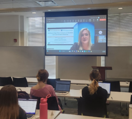 thinkcollegeICI's tweet image. Last week, Think College team member Dr. Chelsea Stinnett was a guest lecturer at @USC honors college! Chelsea spoke about the history and evolution of inclusive postsecondary education and the growing number of students with #IntellectualDisability in #HigherEd. 👏 (1/2)