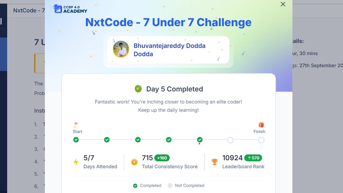 bhuvantejaredd's tweet photo. Hello #connections ....
#day5 Successfully Completed..
5/7..
The #NxtCode #7Under7 #Challenge , a journey of 7 Days Solving 7 Levels of Coding Problems.

#nxtwave #ccbp #consistency #html #python https://t.co/45ETFTbT0G