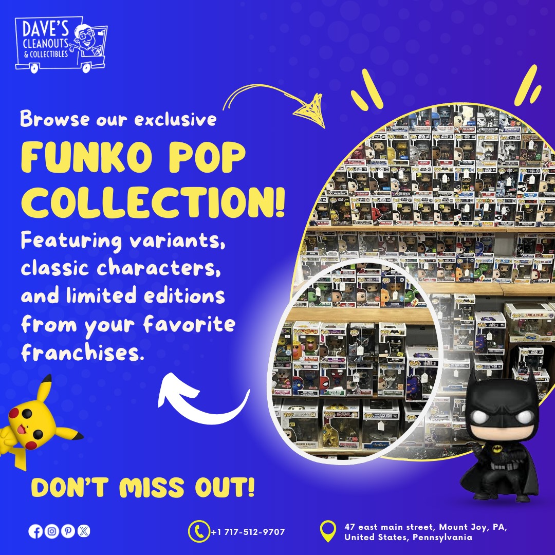 DaveCleanout's tweet photo. Visit Us: 47 East Main Street, Mount Joy, PA, United States, Pennsylvania

#daves #cleanouts #collectibles #vintage #retro #funkopop #collectiblefigures #limitededition #favoritefranchises #funkoexclusive #popculture #fridayblessings https://t.co/ls6yLL0MC2