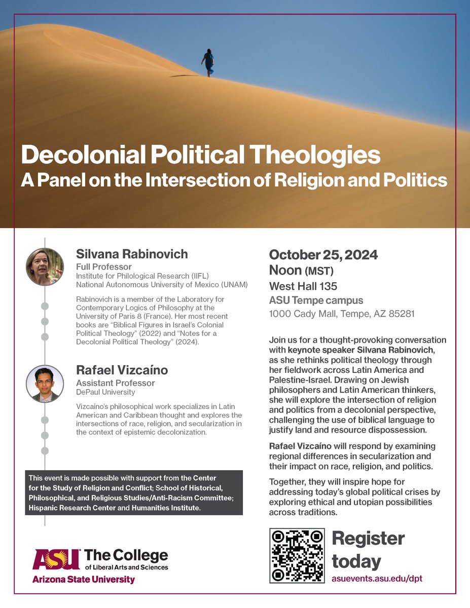 Rafael Vizcaíno (@rvizcainor) on Twitter photo Putting the last touches on the book manuscript these days, but now I have something to look forward to when that's done: Excited to return to <a href="/asu_csrc/">Center for the Study of Religion and Conflict</a> to talk about political theology and land dispossession with Silvana Rabinovich. If you are in the area, please join us. Putting the last touches on the book manuscript these days, but now I have something to look forward to when that's done: Excited to return to <a href="/asu_csrc/">Center for the Study of Religion and Conflict</a> to talk about political theology and land dispossession with Silvana Rabinovich. If you are in the area, please join us.