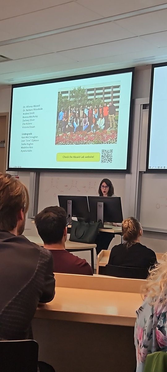 AbizaidAlfie's tweet photo. Really proud of @mgalleazzo after her #brainbytes presentation on our work on the effects of lac-phe on food intake. @NeuroCarleton @CarletonScience https://t.co/iwKOZLmIss