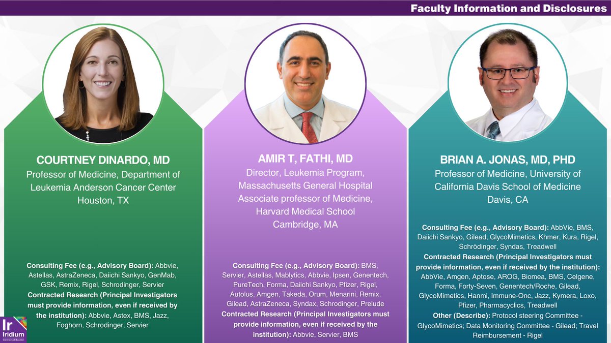 IridiumContEd's tweet image. 1/
📢Welcome to this @iridiumCE &amp;amp; @Global_CME 🆓#CME #MedEdThread: bit.ly/aml-thread-one

🗣️ Lets talk #AML testing, risk, &amp;amp; tx selection &amp;amp; personalization w/ Drs. Amir Fathi, Courtney DiNardo, and Brian Jonas

Supported by ind. edu. grants from AbbVie Inc. &amp;amp; Astellas Pharma…
