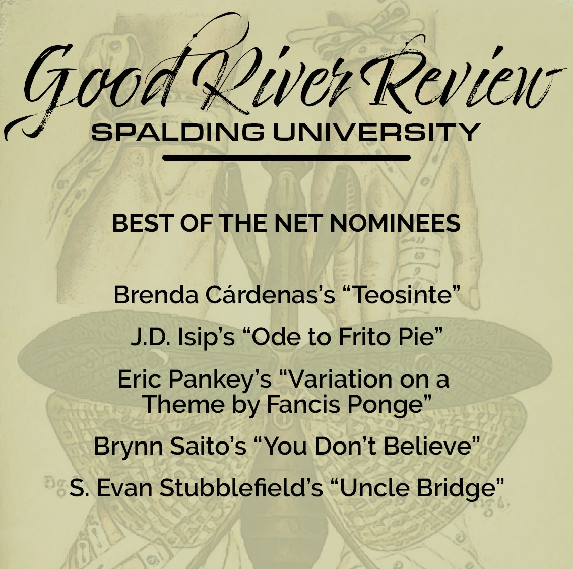 GoodRiverReview's tweet image. Congrats to our @SundressPub Best of the Net nominees!! Thank you for helping to make our journal wonderful! @JDIsip1 @BrynnSaito
