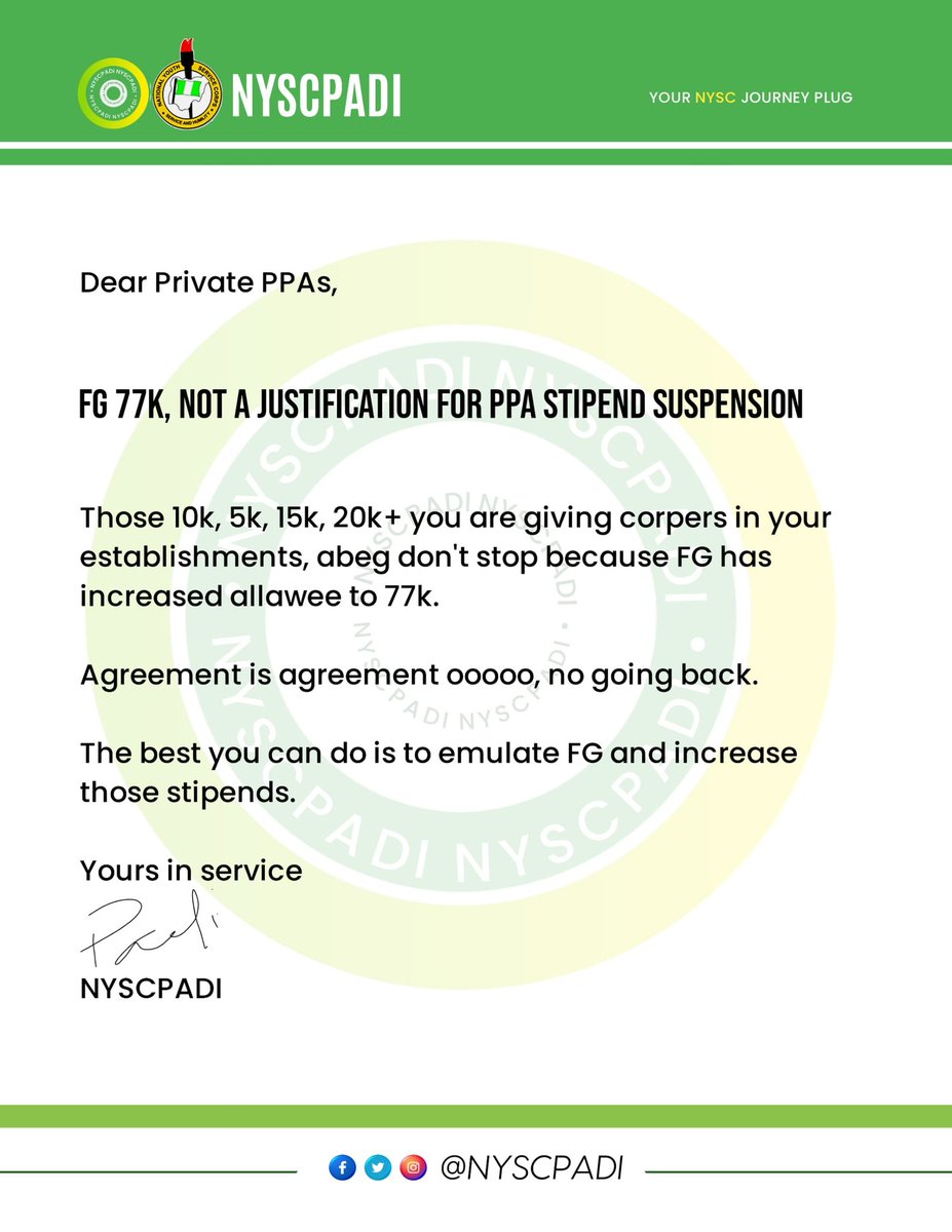NyscPadi's tweet photo. From us to all Private PPAs. https://t.co/Ns6WBV4IAt
