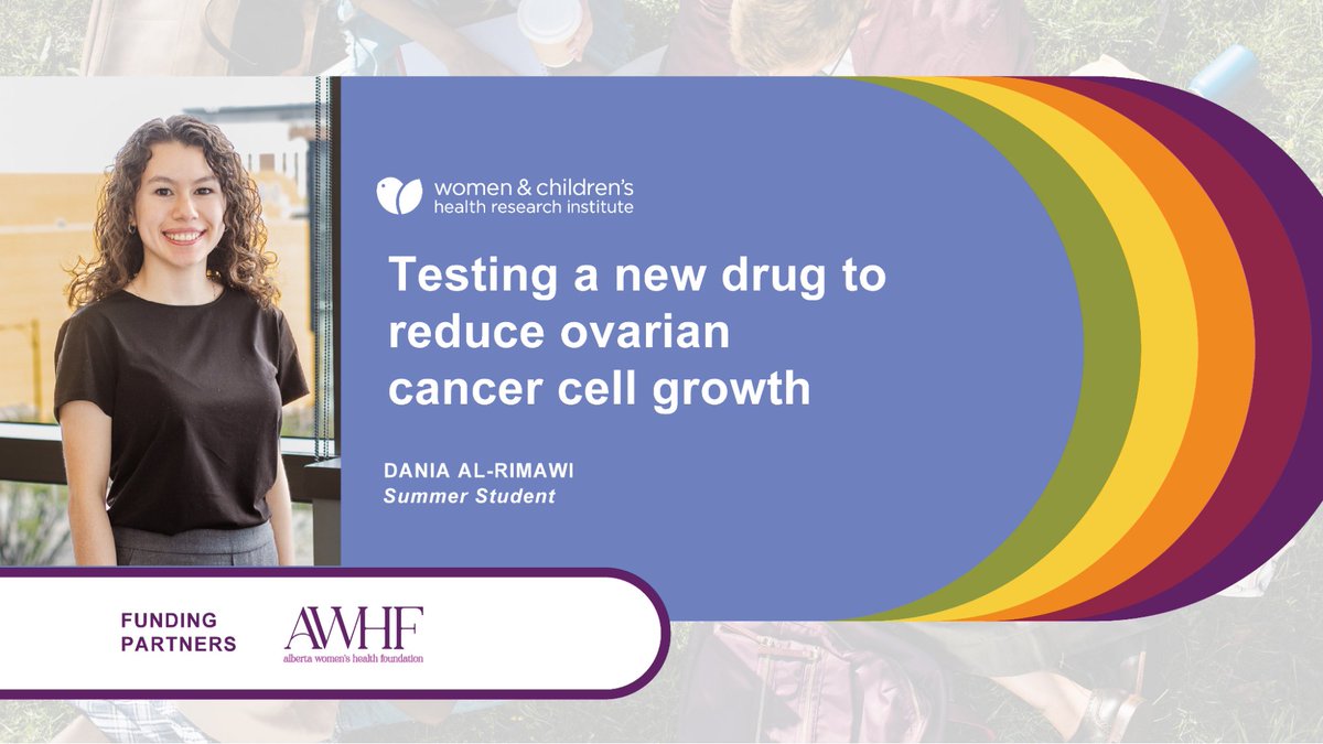 Women & Children's Health Research Institute (@wchriuofa) on Twitter photo WCHRI trainee Dania Al-Rimawi, supervised by <a href="/JasonRBDyck/">Jason Dyck</a>, spent the summer testing a new drug that could reduce ovarian cancer cell growth.
Read more about the <a href="/abwomenshealth/">Alberta Women’s Health Foundation</a>-funded research:
wchri.org/our-impact/sum… WCHRI trainee Dania Al-Rimawi, supervised by <a href="/JasonRBDyck/">Jason Dyck</a>, spent the summer testing a new drug that could reduce ovarian cancer cell growth.
Read more about the <a href="/abwomenshealth/">Alberta Women’s Health Foundation</a>-funded research:
wchri.org/our-impact/sum…
