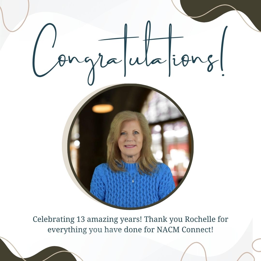 Celebrating 13 years of dedicated service at NACM Connect! 🎉 

Join us in bidding farewell to Rochelle Wilson, CGA as she embarks on a well-deserved retirement. Thank you for your unwavering commitment and countless contributions. Best wishes for an amazing journey ahead!