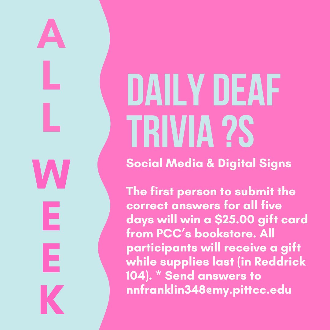 PittCC's tweet image. Share your memorable learning experiences from Deaf Awareness Week! Submit your daily question answers to Nicole Franklin at nnfranklin348@my.pittcc.edu TODAY! ⭐👂

Thanks to our incredible ASL program for all the events and teachings! 🐶💙 #pittcc #AmericanSignLanguage