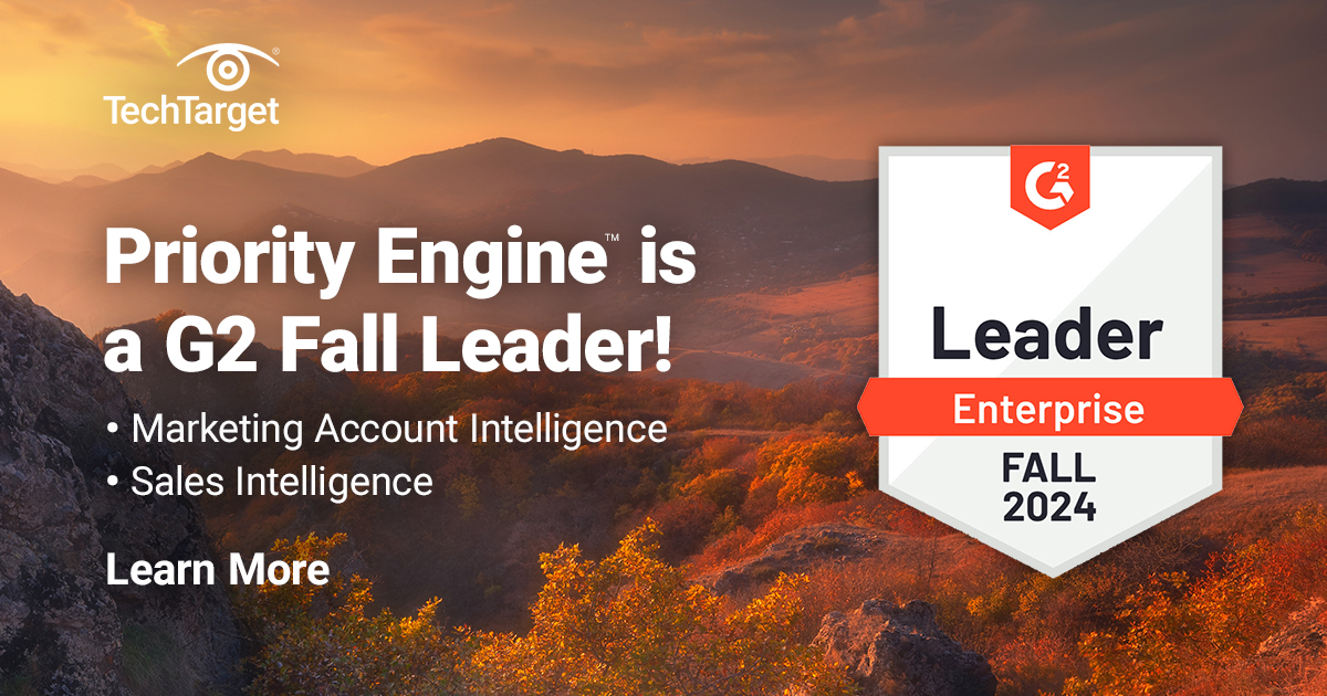 InformaTTGT's tweet image. TechTarget's Priority Engine™ is a G2 Fall 2024 Enterprise Leader in Marketing Account Intelligence and Sales Intelligence! 🏆
See why sales reps love using #PriorityEngine to find in-market prospects and close more deals: techtarget.com/reviews?utm_so…