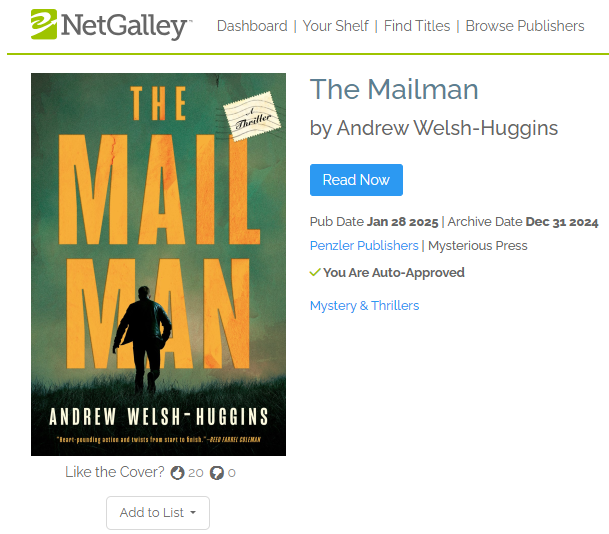 MysteriousPress's tweet photo. This weekend only, THE MAILMAN by @awhcolumbus is available for immediate download on @NetGalley! 

Dive into this pulse-pounding start to a new action thriller series featuring a former postal inspection agent who now makes dangerous deliveries:

https://t.co/6xRttB70Pq https://t.co/OWxIUwVOJy