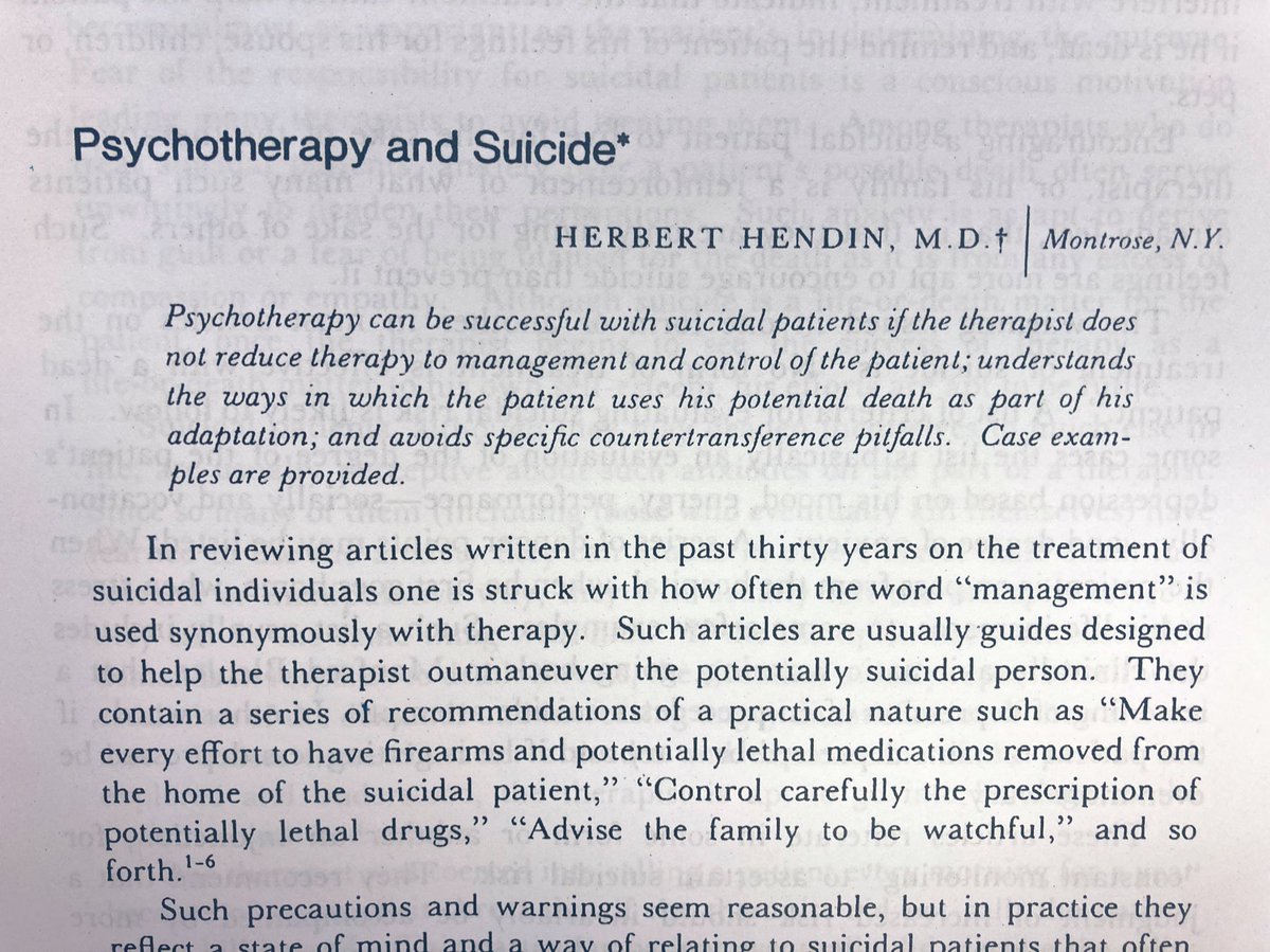 drglennsullivan's tweet photo. Intro to Psychotherapy — Session 13

“A therapist who is threatened by the fact that a patient may kill himself while under his care is in no position to be a therapist to the patient.” https://t.co/v0dQVOWtwf