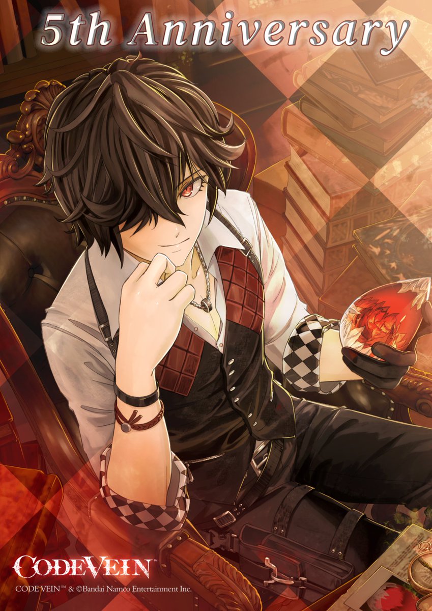 CodeVeinGame's tweet image. Today is the 5th anniversary of #CODEVEIN!
To commemorate this special occasion, we're unveiling a never-before-seen illustration, featuring everyone's favorite Revenant researcher, Louis!