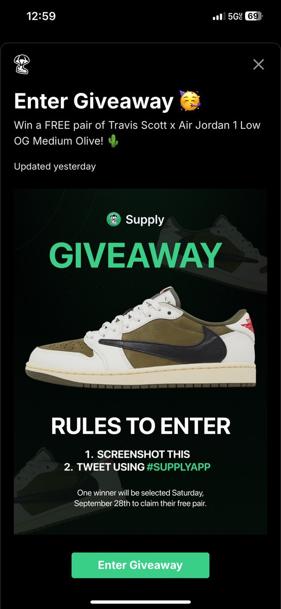 I just entered the #SupplyApp Travis Scott Giveaway! Download the app to enter: thesupply.app/x