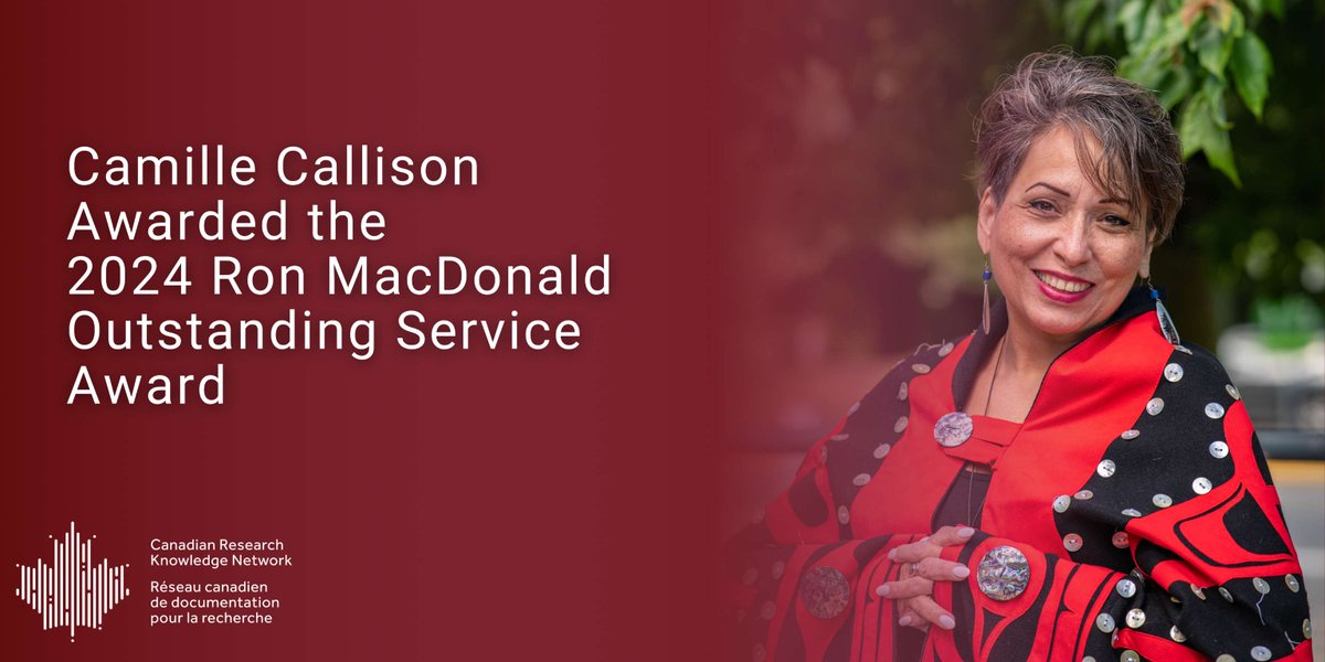 CRKN_RCDR's tweet photo. Excited to announce that Camille Callison is the 2024 Ron MacDonald Outstanding Service Award recipient! π
Celebrate her work in Indigenous knowledge & culture preservation on Oct. 3 at CRKNβs Member Summit & AGM.
#CRKN2024 #IndigenousKnowledge #LibraryCommunity https://t.co/vEsLA16bi6