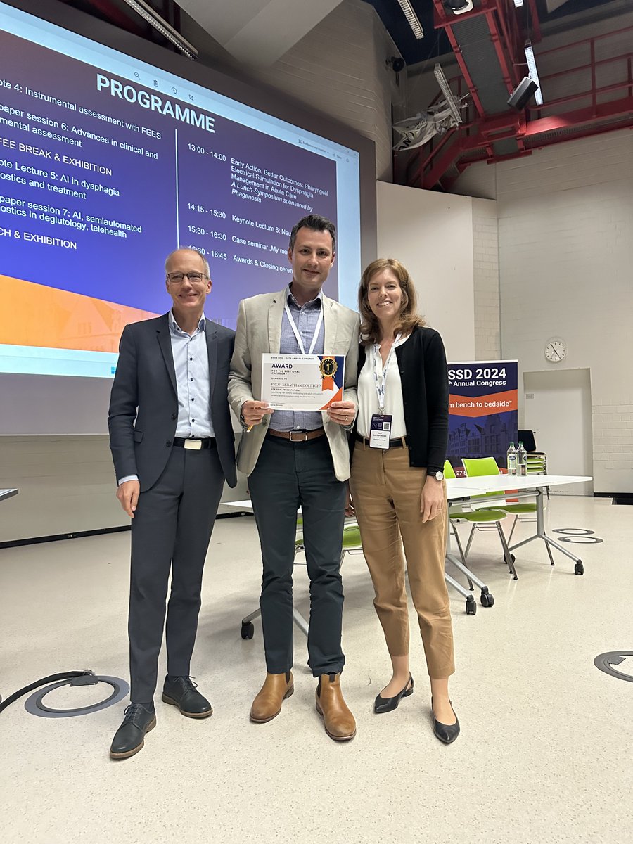 Congratulations to Best Oral Presentation Award 1st place winner Prof Sebastian Doeltgen!

#ESSD2024 #oralpresentation #congress #dysphagia