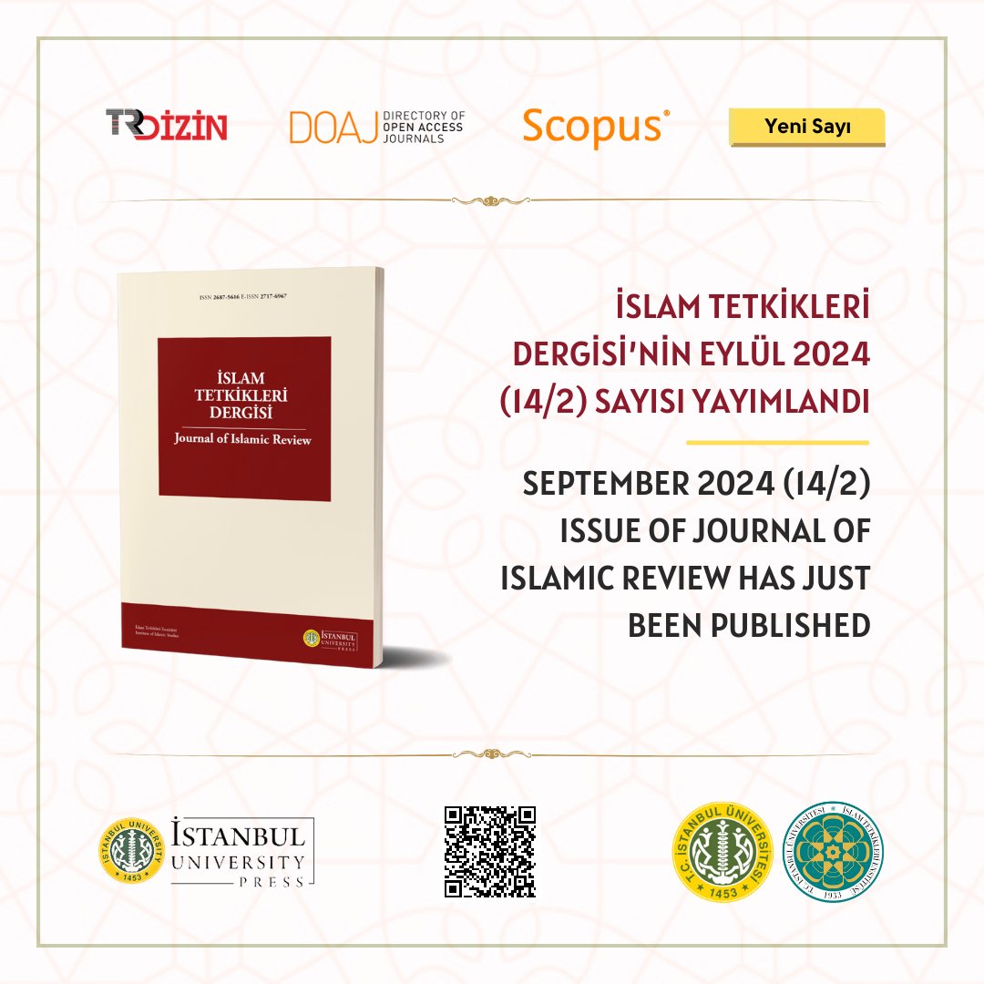 İslam Tetkikleri Dergisi’nin 8 araştırma makalesi, 1 derleme makale, 1 araştırma notu ve 3 kitap değerlendirmesinden oluşan Eylül 2024 (14/2) sayısı yayımlandı.

Sayıya erişmek için: iupress.istanbul.edu.tr/tr/journal/itd…